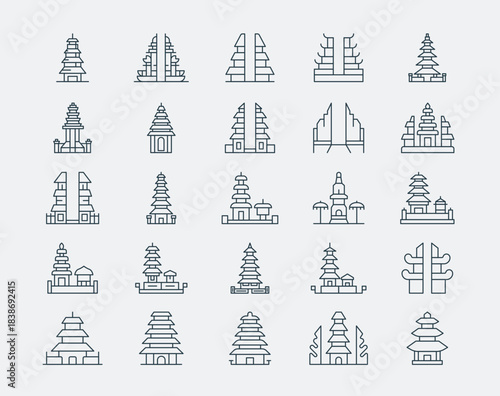 Bali island icons packs. Bali outline icons set. Simple vector illustration in modern thin line style.