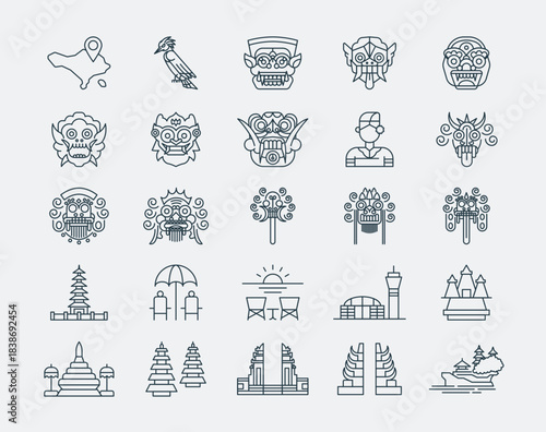 Bali island icons packs. Bali outline icons set. Simple vector illustration in modern thin line style.
