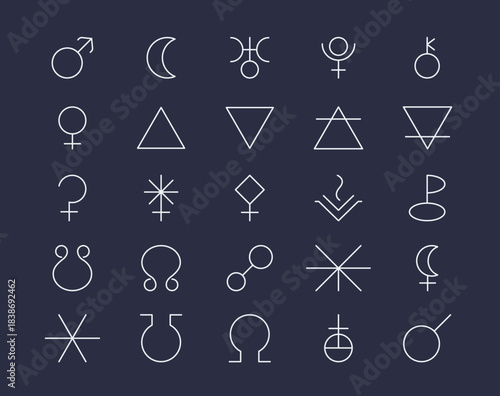 Astrology outline icons set. Simple vector illustration in modern thin line style.