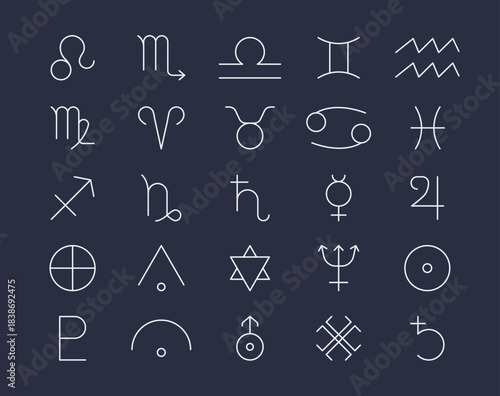 Astrology outline icons set. Simple vector illustration in modern thin line style.