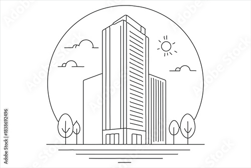 Corporate building one line drawing minimalist architecture icon