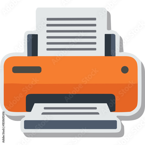 Orange Printer With White Paper Printing Document With Gray Top And Dark Gray Tray In A Studio Lighting Setting With Clean White Background