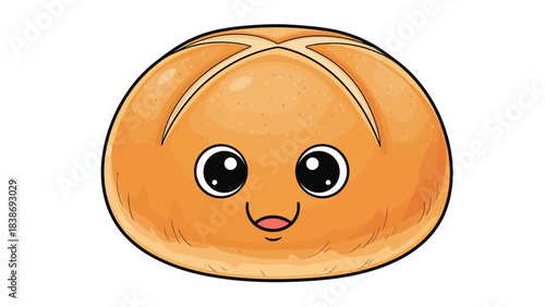 Cartoon drawing of a smiling bread roll with a crosscut on top