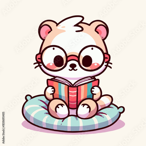 cartoon vector illustration of a weasel reading a book