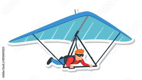 Man Flying Hang Glider Over Blue Sky with White Clouds on a Sunny Day Extreme Sport Activity Adventure Thrill Recreation