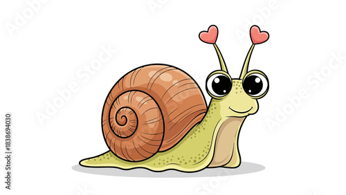 Cartoon snail with hearttipped eyestalks on a white background