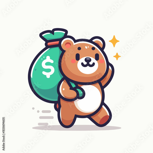 cartoon vector illustration of a bear carrying a money bag