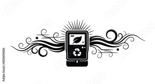 Eco-friendly technology concept with leaf symbol and recycling icon