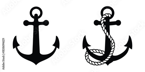 Ship anchor with rope, Nautical symbol, anchor with rope vector illustration