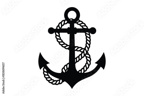 Ship anchor with rope, Nautical symbol, anchor with rope vector illustration