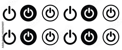 On-Off Icon Icon Set, a flat vector collection featuring power off and on symbols, interface switch buttons, and editable icons