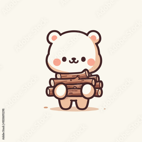 cartoon vector illustration of a bear carrying firewood