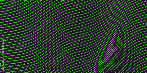 Abstract green and purple wavy grid pattern with a digital aesthetic
