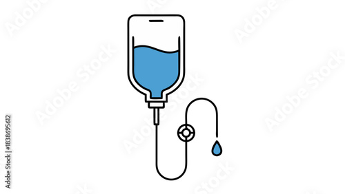 Medical Saline Drip Bag With Blue Liquid Dropping Onto Black Background Illustrating Hydration Therapy Or Intravenous Fluid Administration