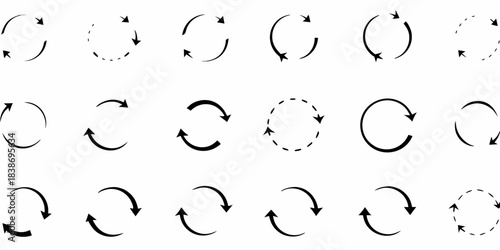 Arrangement of circular arrows with varying styles and directions displayed
