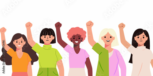 Diverse group of women raising their fists in a show of solidarity