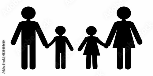 A simple black silhouette of a family holding hands together