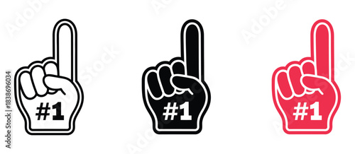 Number One Fan Glove Icon, a clean outline vector design in black and red, editable