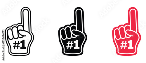 Number One Fan Glove Icon, an editable vector featuring black and red outline design