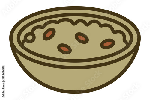 A bowl of oatmeal with red beans is depicted in this illustration.