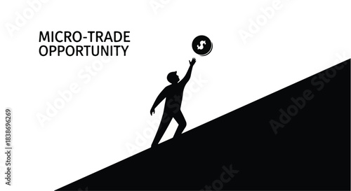 Silhouette of a person reaching for a coin on an upward slope, symbolizing financial growth and opportunity.