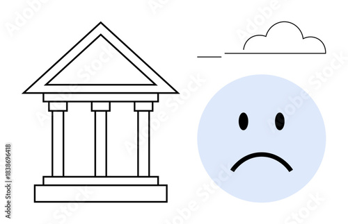 Financial challenges. A bank building with a sad face economic struggles. Financial management and downturn concepts. For economic reports, crisis communication, finance apps, and awareness campaigns
