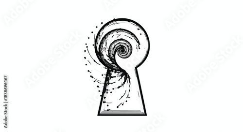 Mysterious spiral vortex emerging from a keyhole, suggesting discovery and imagination.