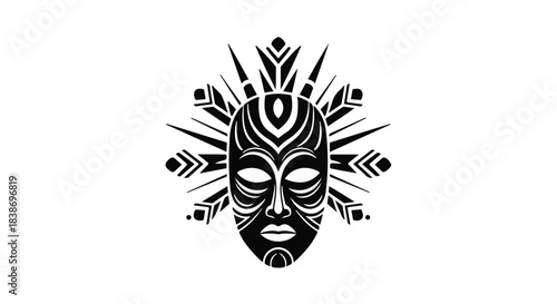 Mysterious tribal mask with radiating sunburst pattern, symbolizing ancient culture and spiritual energy.