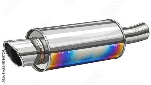 Chrome oval exhaust muffler with heatinduced rainbow discoloration