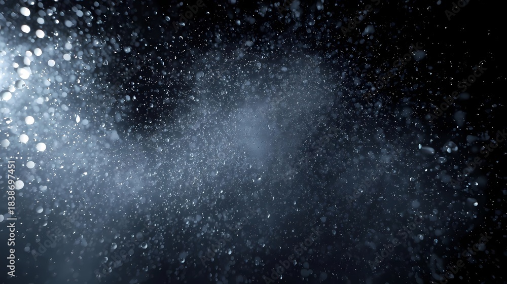 Obraz premium Abstract dust particles water spray black background.
