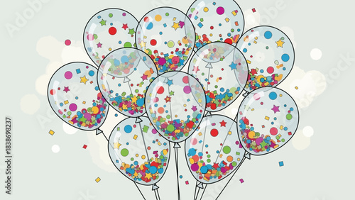 Festive Celebration: Illustration of Confetti-Filled Balloons for Joyful Occasions
