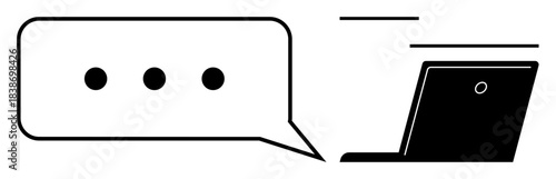 Digital communication, remote work, messaging apps, collaboration tools, technology use, virtual discussions. A speech bubble and laptop with minimal design. Digital communication and remote work