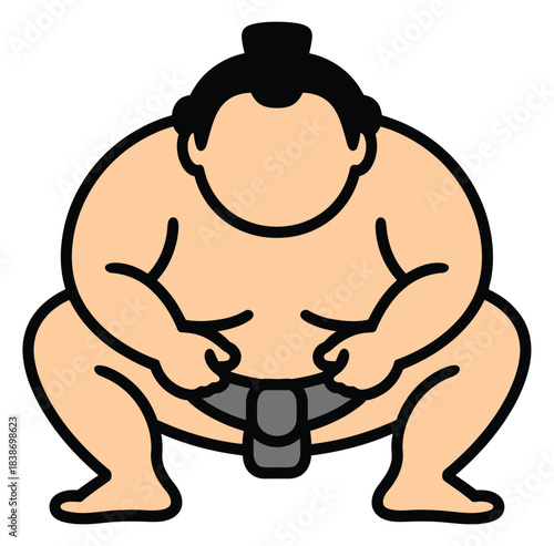 Sumo wrestler in a low squatting stance.