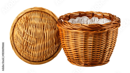 Rustic woven basket with lid featuring soft white fabric lining perfect for storage and decoration