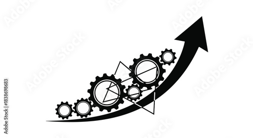 Gears driving upward growth and progress, symbolizing innovation and efficiency.