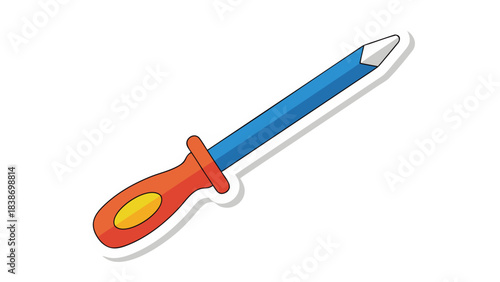 Orange and Blue Sharpening Steel Kitchen Tool with Defined Edges and Stippled Handle Against a Black Background