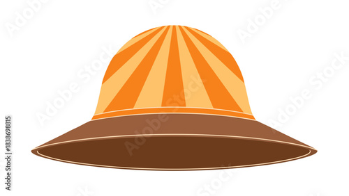 Orange and Brown Striped Sun Hat with Wide Brim and Stitching Detail on a Black Background