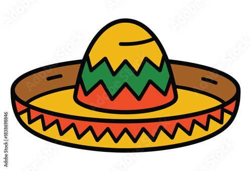 A colorful sombrero hat with a wide brim and a distinct crown.