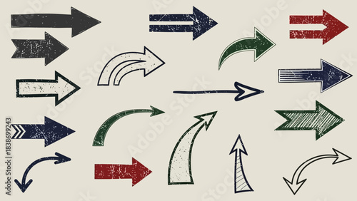 Collection of diverse hand-drawn grunge arrows, navigation and direction signs