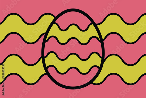 An abstract illustration of an egg with wavy lines on a pink background.