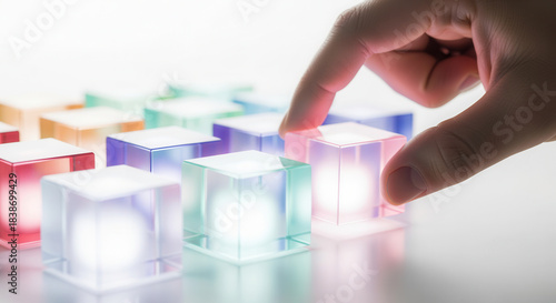 Workflow matrix cubes positioned manually using shallow depth and softly faded white background..png