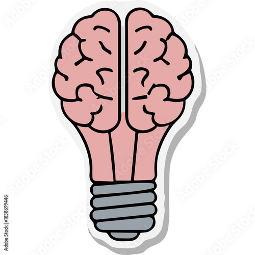 Pink Brain Lightbulb Idea Concept With Gray Screw Base Against White Border And Black Background