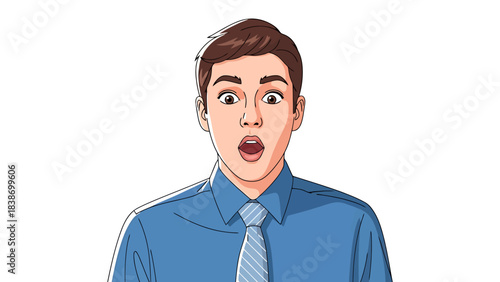 Surprised Man with Wide Eyes and Open Mouth Expressing Shock or Amazement