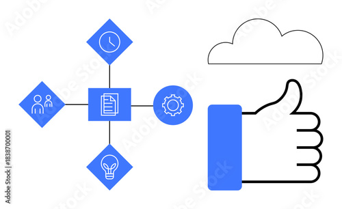 Cloud collaboration. Visual ion of teamwork, productivity, and cloud services for projects and businesses. Cloud collaboration supports efficiency in planning, communication, and innovation. Perfect