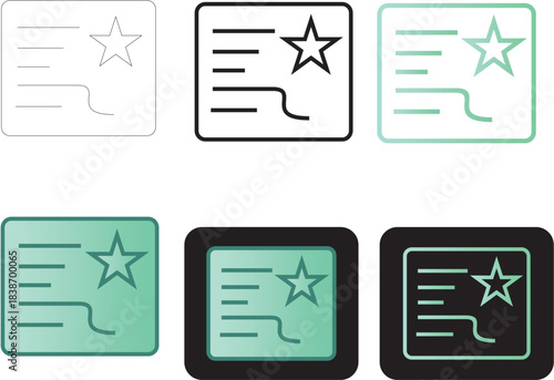 Premium Quality Certificate or Membership Card Vector Icon Set. Minimalist design for achievements, loyalty programs, or star rating systems