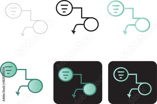 Minimalist vector icons illustrating abstract data flow, process connections, and organizational structures for modern digital applications