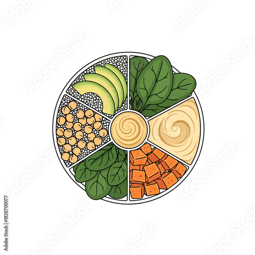 Healthy Colorful Food Bowl Flat Lay Illustration