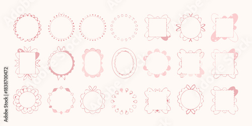 Assorted delicate pink frames and borders circles squares and decorative shapes