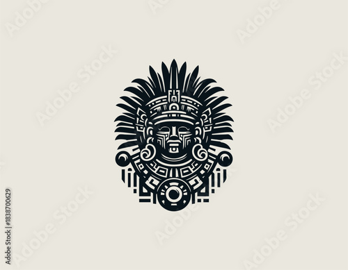 Mayan Warrior Stone black vector logo illustration