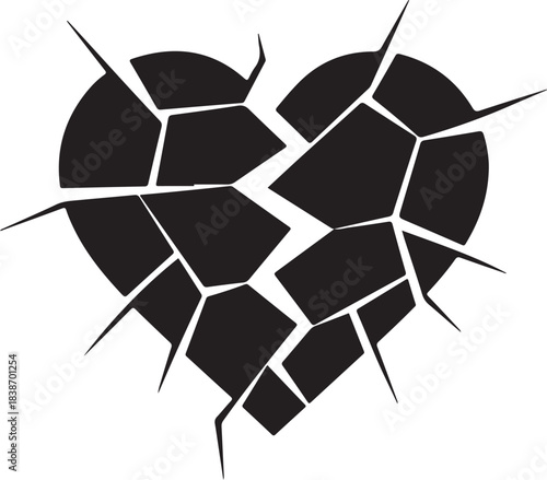 Black broken heart graphic cracked shattered